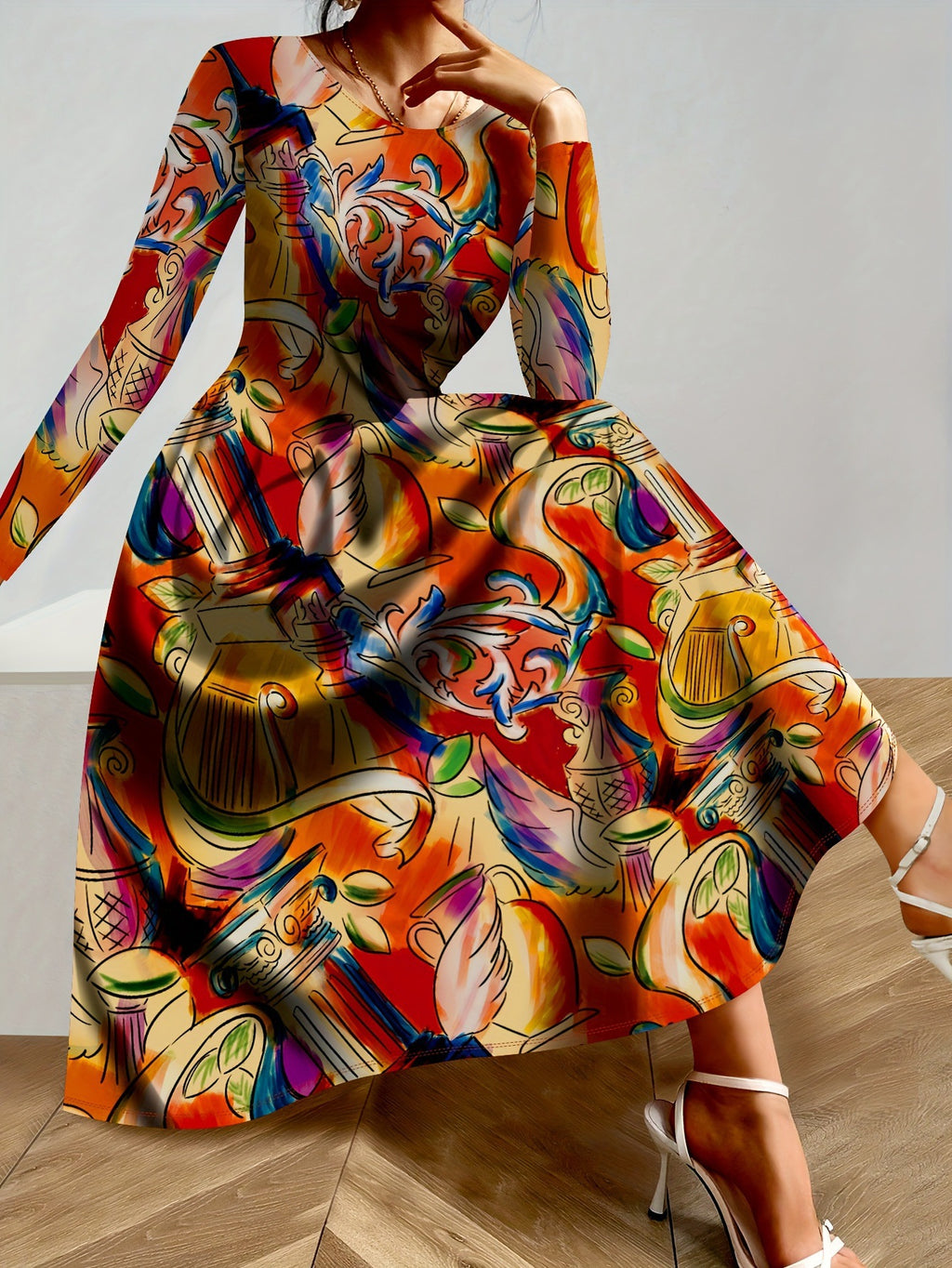 Printed Elegant Long Dress For Parties – Premium 0 | RICALOUX