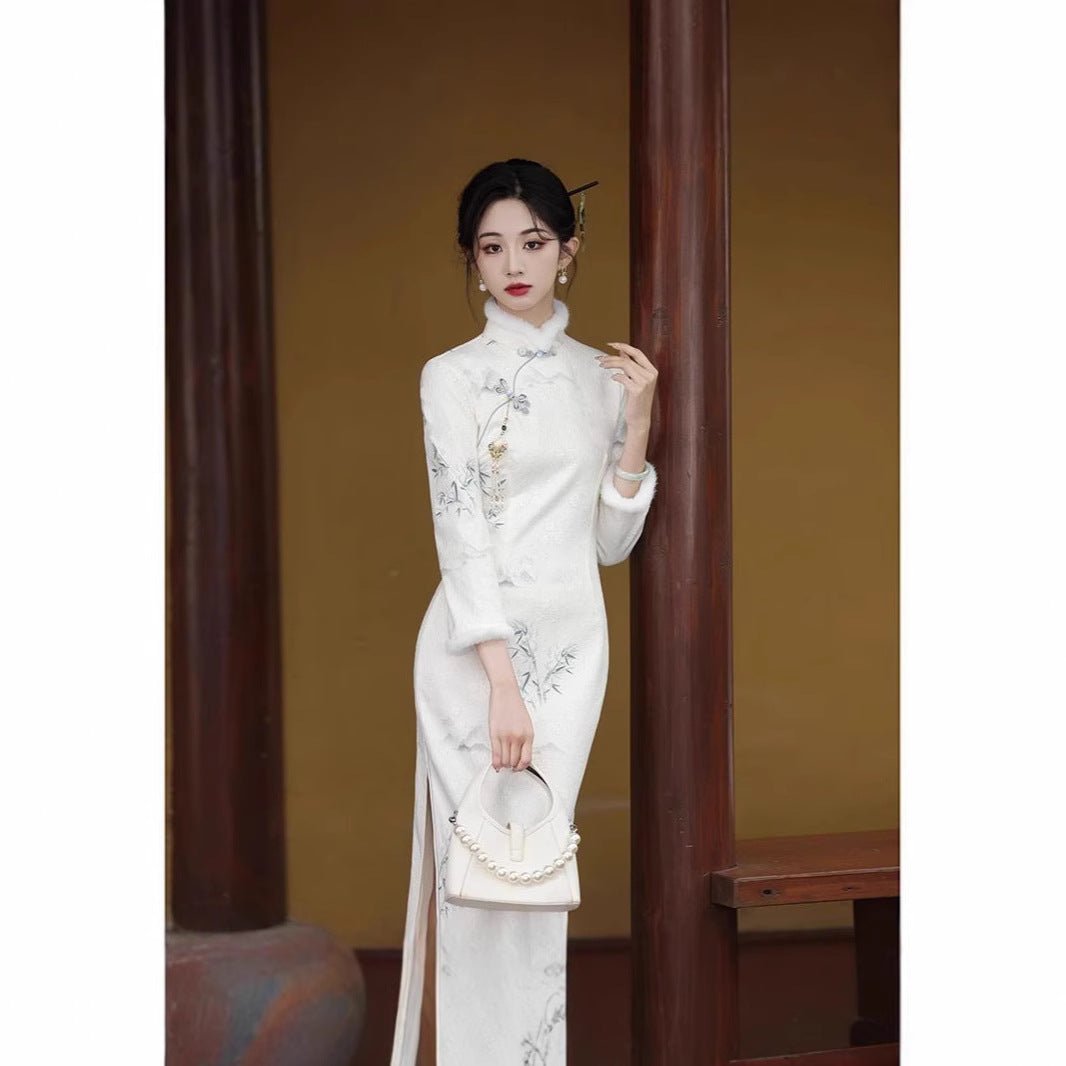 Improved Cheongsam Dress Winter Fleece-lined - RICALOUX