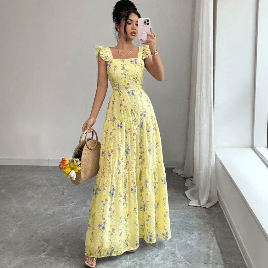 Womens Spaghetti-strap Floral French-style Dress – Premium 0 | RICALOUX
