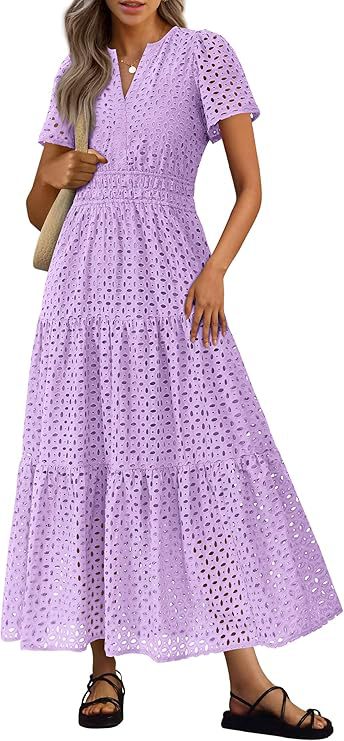 Womens Short-Sleeve V-Neck Hollow-Out Dress by Ricaloux