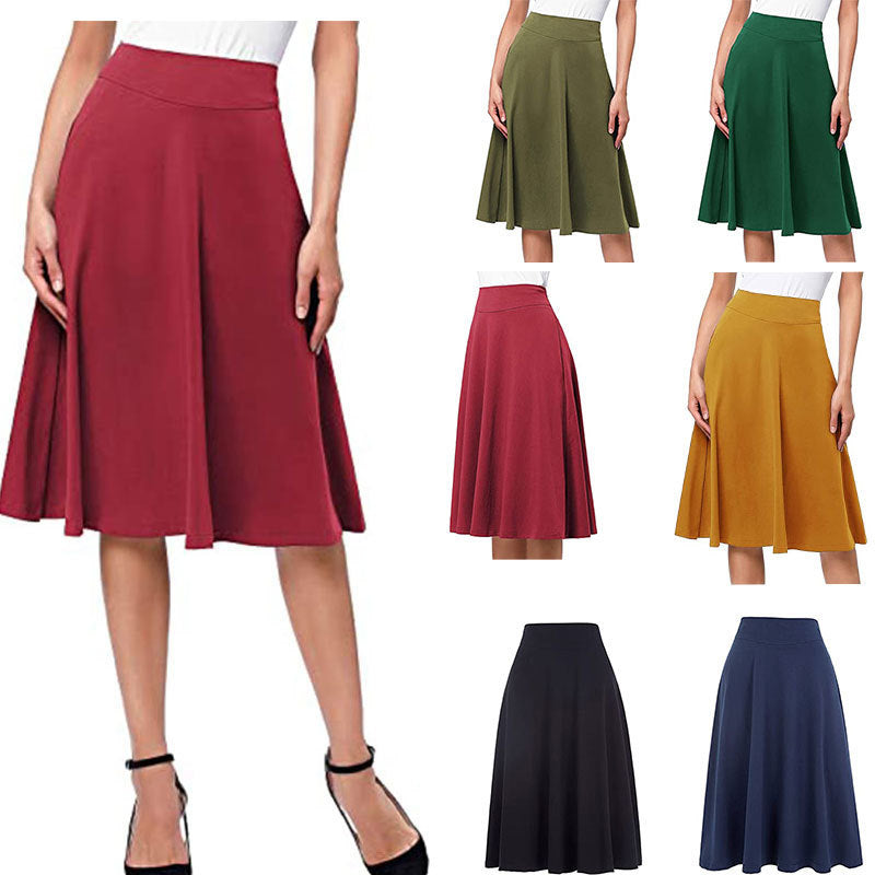 Womens Summer Flared Elastic Mid-Length Skirt by Ricaloux