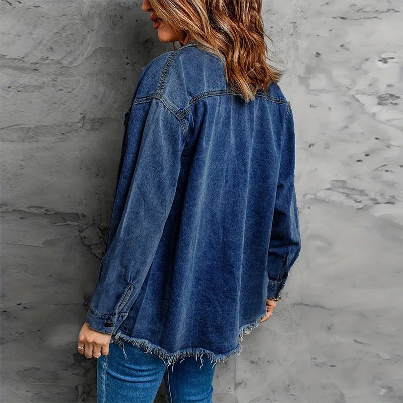 Womens Long-sleeved Loose-fit Raw-edge Blouse – Premium 0 | RICALOUX