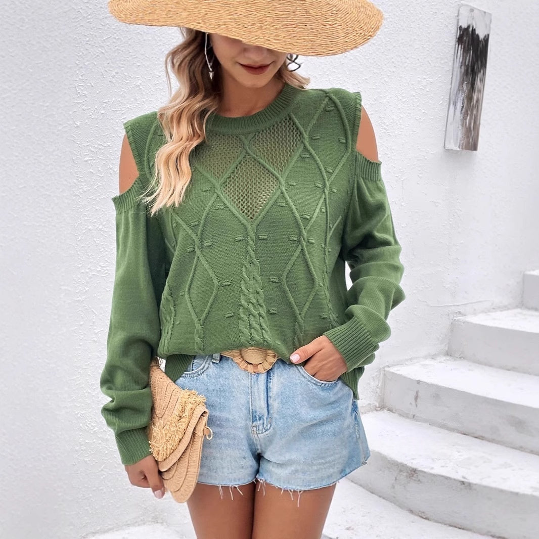 Casual Hollow-out Off-shoulder High-end Knit Pullover Long-sleeve Sweater by Ricaloux
