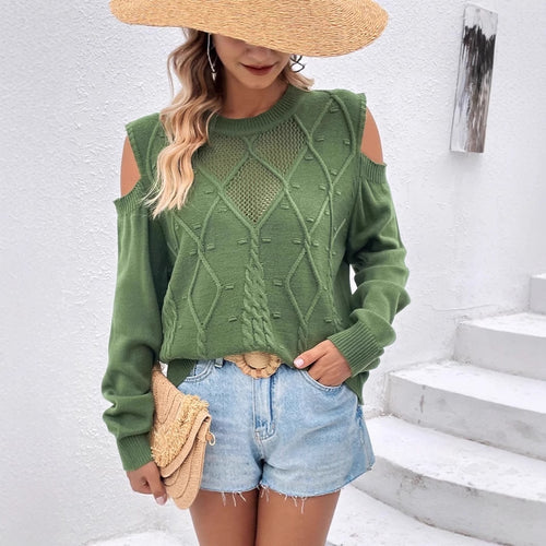 Casual Hollow-out Off-shoulder High-end Knit Pullover Long-sleeve Sweater by Ricaloux