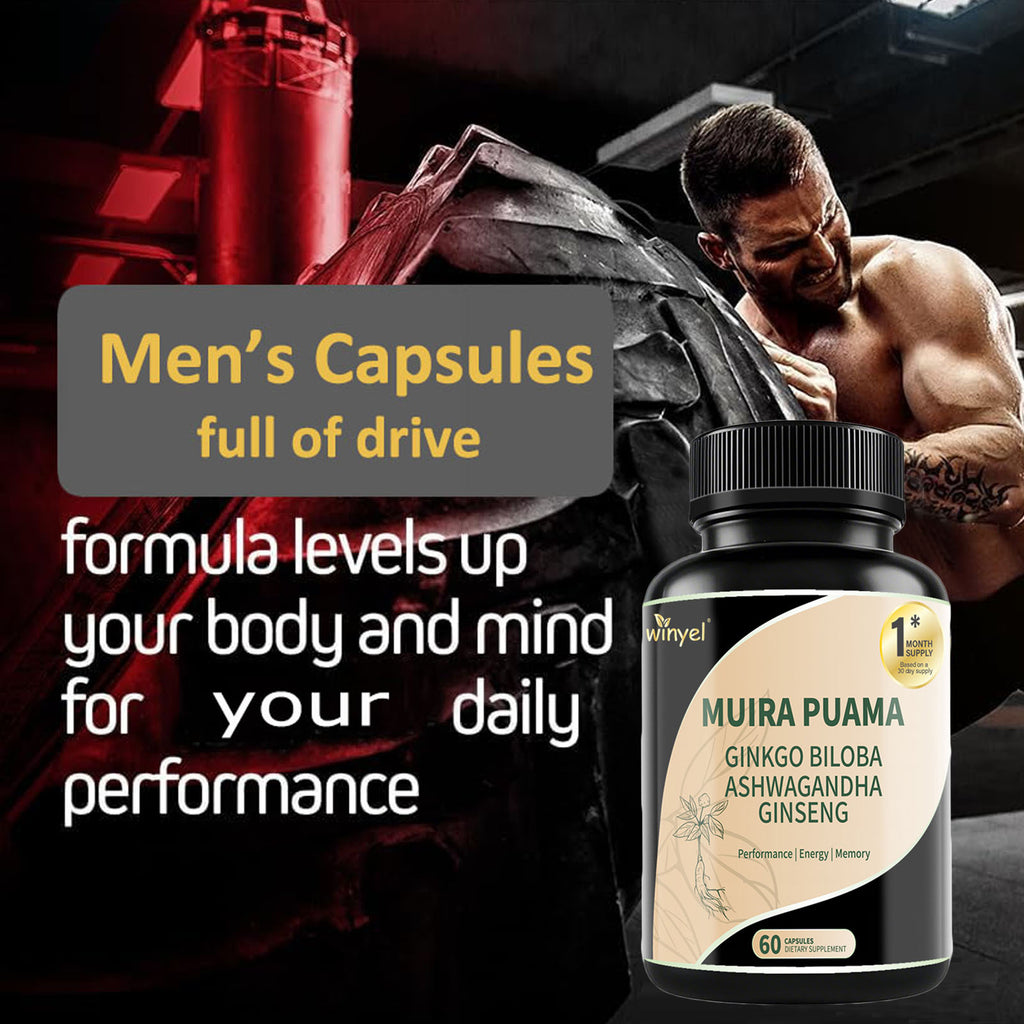 Muira Puama Ginseng Ashwagandha Ginkgo Tribulus Herbal Supplements Unleash Your Potential Through Our Pills Dietary Supplements, Help Promote An Active And Healthy Lifestyle 60 Capsules by Ricaloux