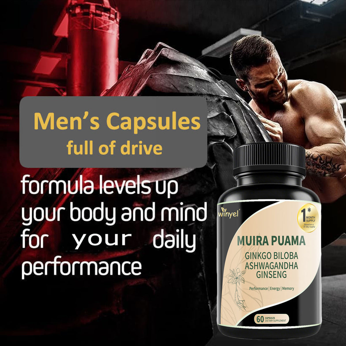 Muira Puama Ginseng Ashwagandha Ginkgo Tribulus Herbal Supplements Unleash Your Potential Through Our Pills Dietary Supplements, Help Promote An Active And Healthy Lifestyle 60 Capsules by Ricaloux