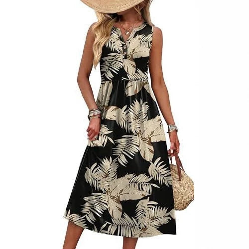 Printed A-line Casual Beach Holiday Dress by Ricaloux