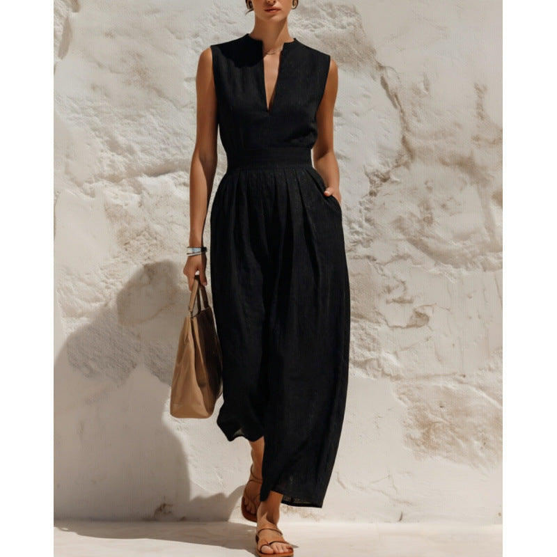 Sleeveless Pullover Solid-color High-waisted Loose-fitting Jumpsuit – Premium 0 | RICALOUX