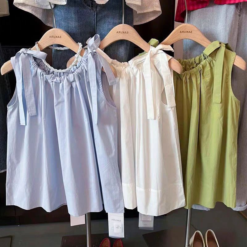 Womens Minimalist Fashionable Solid-color Drawstring Sleeveless Shirt – Premium 0 | RICALOUX