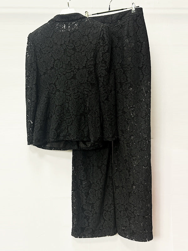 Floral Lace Single Button Blazer & High Waist Wide Leg Pants 2-Piece Suit Set by Ricaloux