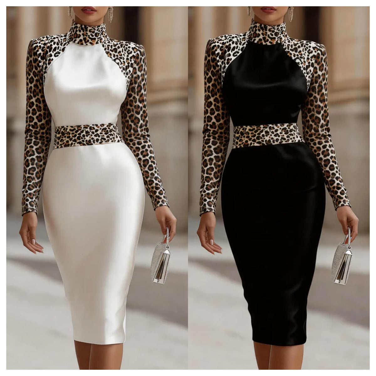 Sexy High-neck Waist-cinching Midi Sheath Evening Dress by Ricaloux