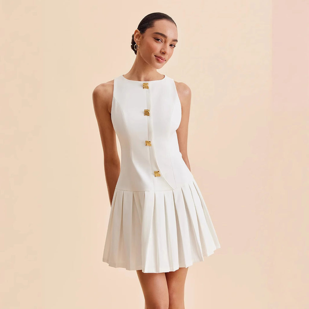 Womens Elegant Sleeveless Pleated Dress by Ricaloux