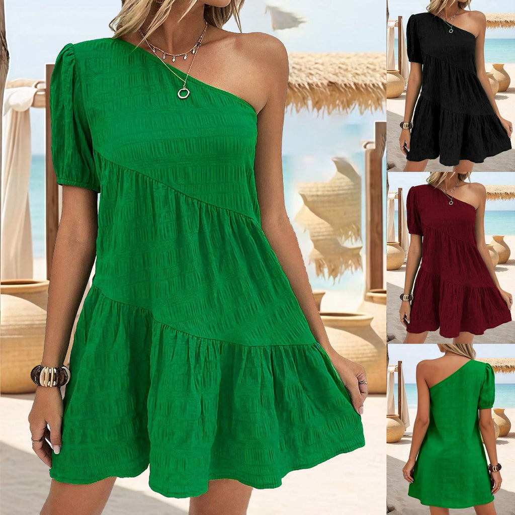 Stylish And Elegant Solid-color Off-shoulder Plus-size Womens Dress by Ricaloux