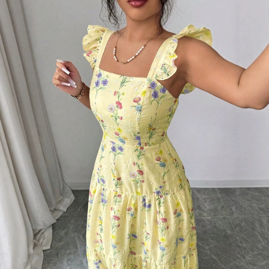 Womens Spaghetti-strap Floral French-style Dress – Premium 0 | RICALOUX