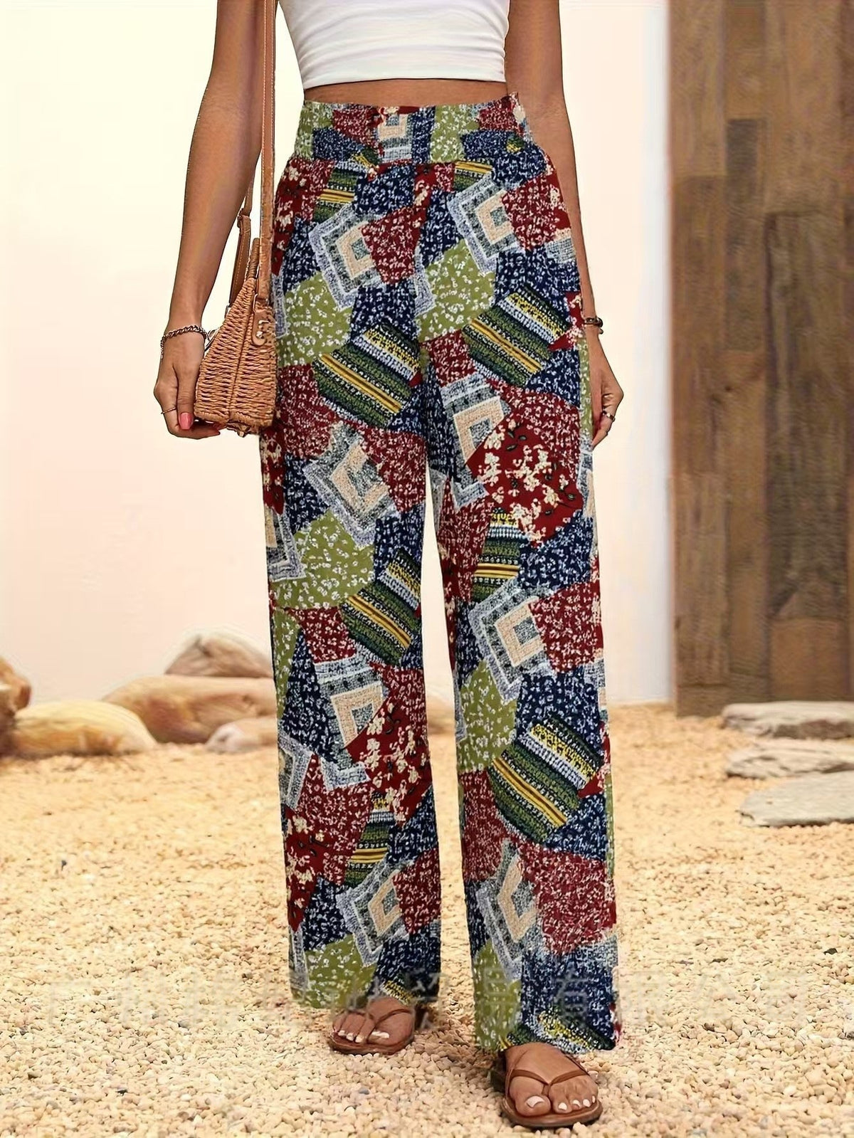 Casual Printed High-Waisted Slimming Straight-Leg Pants – Premium 0 | RICALOUX