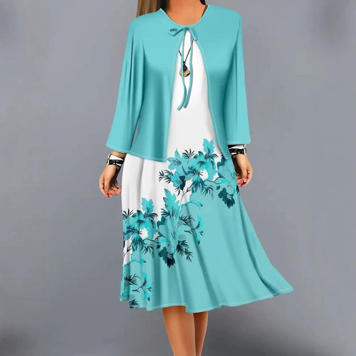 Color-block Elegant And Sophisticated Professional Coat Paired With A Dress Set – Premium 0 | RICALOUX