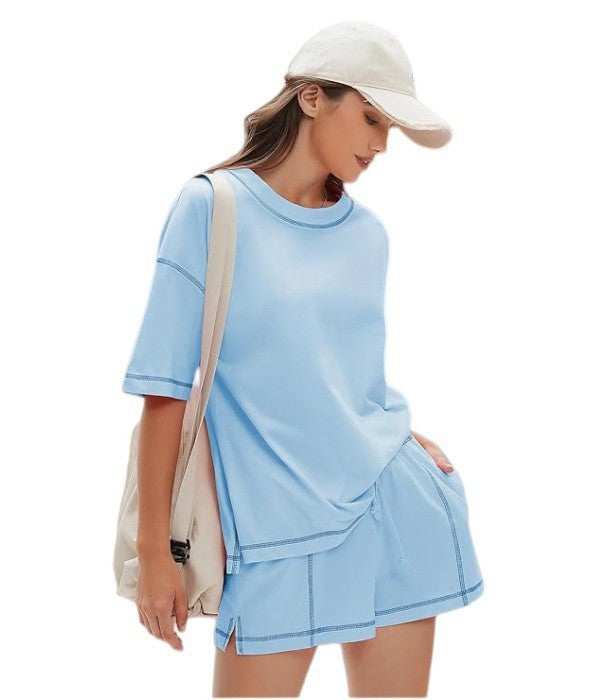 Summer New Solidcolor Shortsleeve And Shorts Set – Premium 0 | RICALOUX