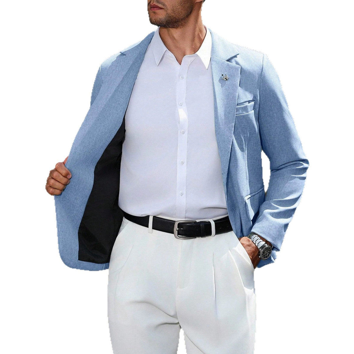 Mens Business-style Single-breasted Blazer With A Notch Lapel by Ricaloux