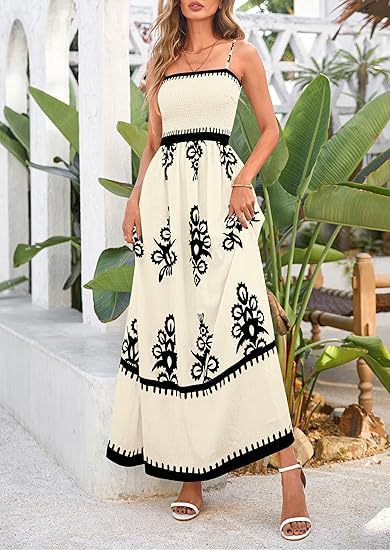 Resort-style Beach Dress Printed Bandeau Strap Maxi Dress – Premium 0 | RICALOUX