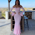 Womens One-shoulder Flared-sleeve Mermaid Dress by Ricaloux