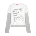 Fake Two-piece Striped Patchwork Long-sleeve T-shirt by Ricaloux