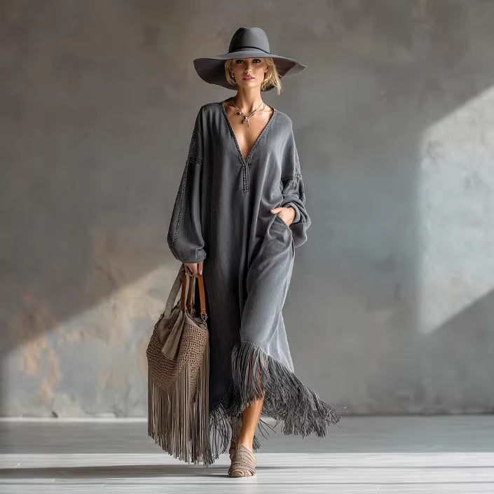 Gray Denim Long-sleeve Dress by Ricaloux