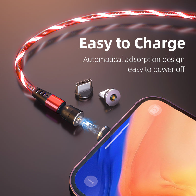 540 Rotate Luminous Magnetic Cable 3A Fast Charging Mobile Phone Charge Cable For LED Micro USB Type C For I Phone Cable by Ricaloux