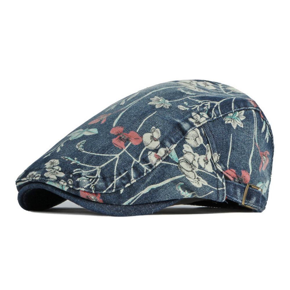 Women's Floral-printed Vintage-textured Metal Snapback Hat With A Unique And Eye-catching Style, Featuring A Retro And Artistic Look. Perfect For Taking Photos, Going Out, Or Daily Commuting. by Ricaloux