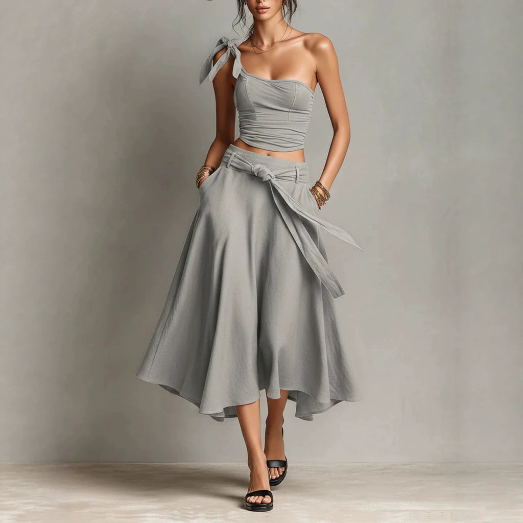 One-shoulder Strap Camisole And Skirt Set by Ricaloux