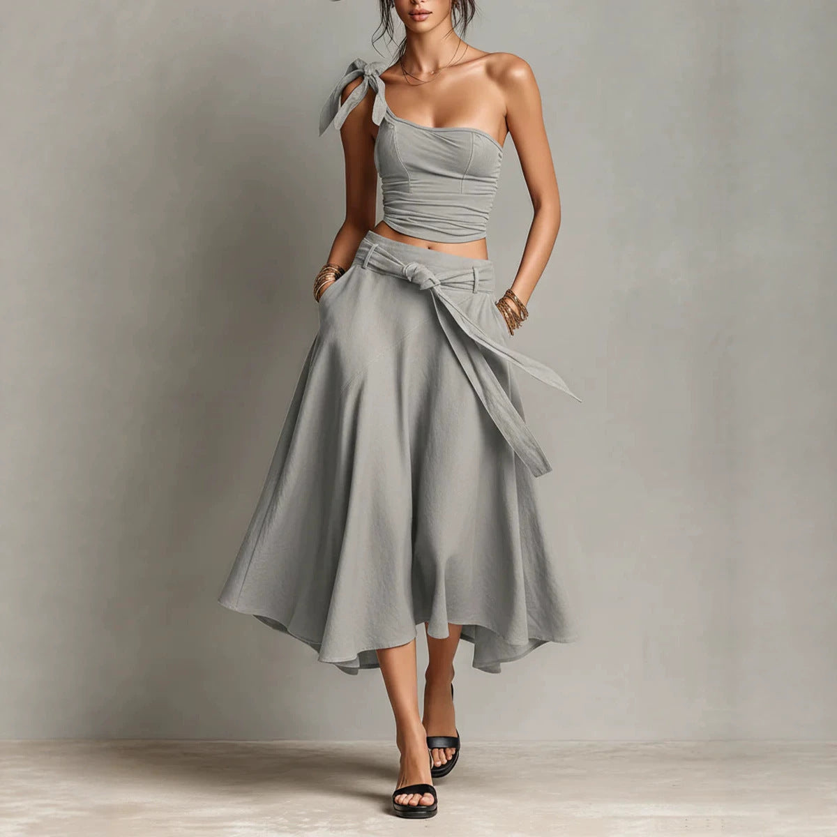 One-shoulder Strap Camisole And Skirt Set by Ricaloux