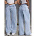 Straight Stretch Jeans With High Waist Wide Legs And Loose Fit by Ricaloux