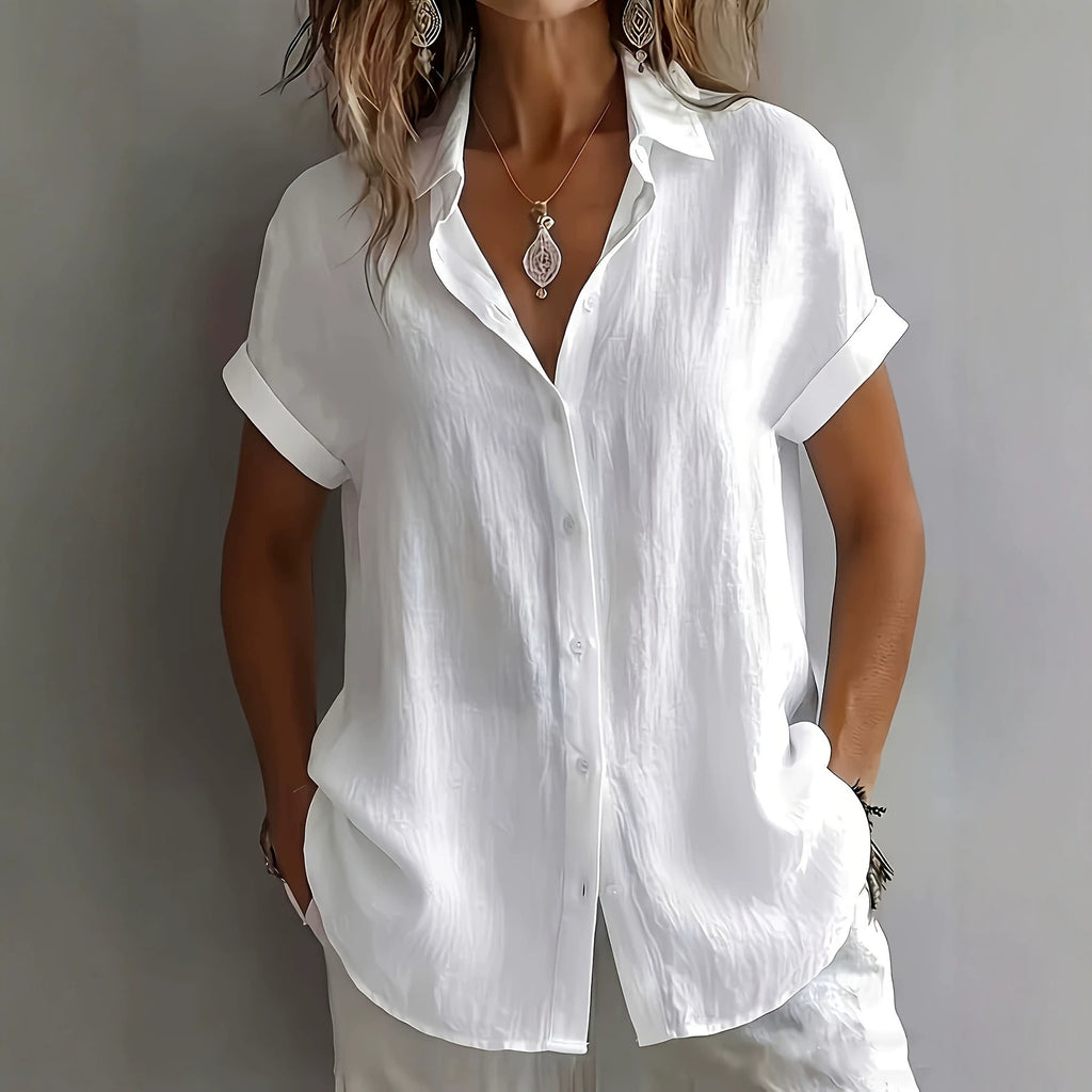 Womens Breathable Pleated-texture Casual Blouse by Ricaloux