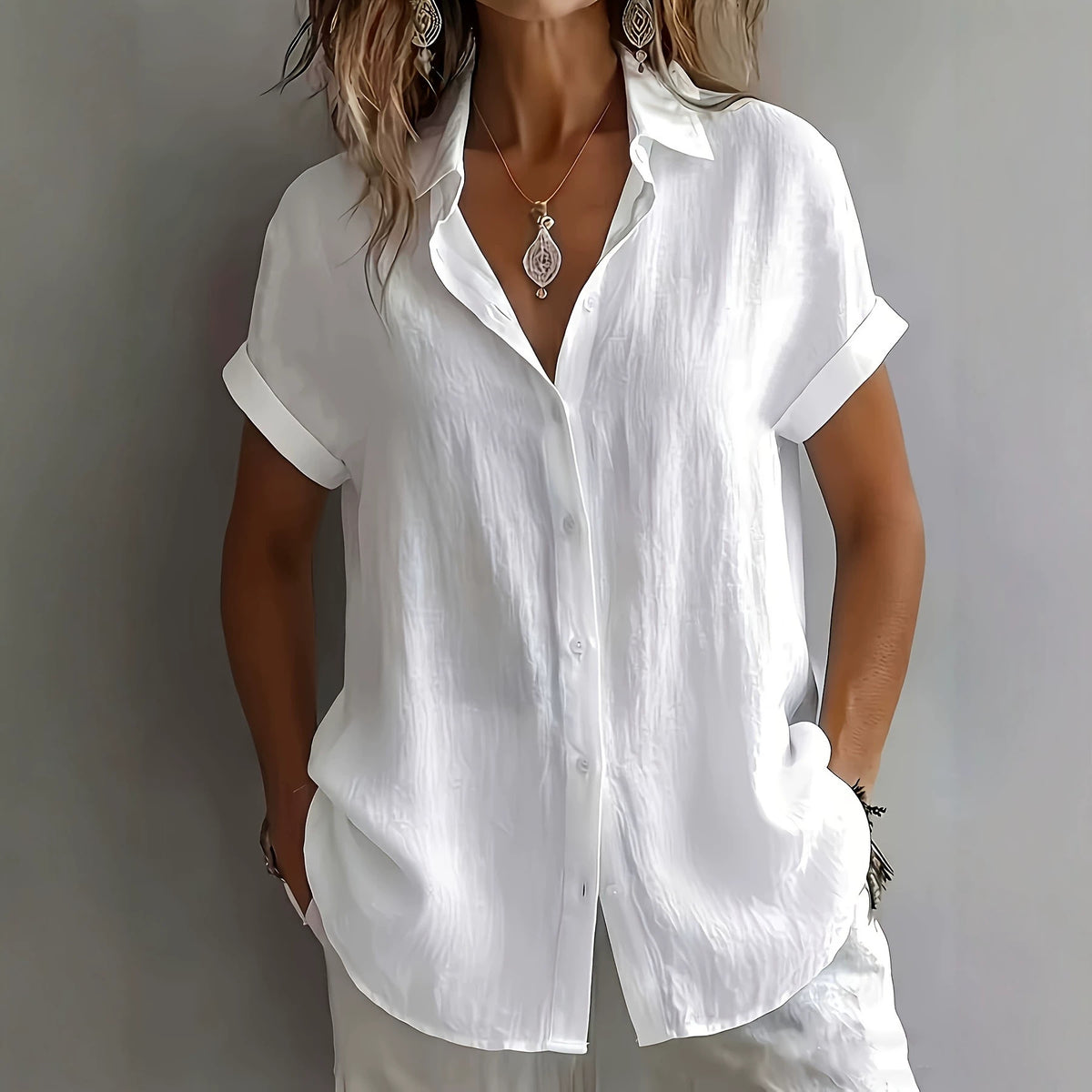 Womens Breathable Pleated-texture Casual Blouse by Ricaloux