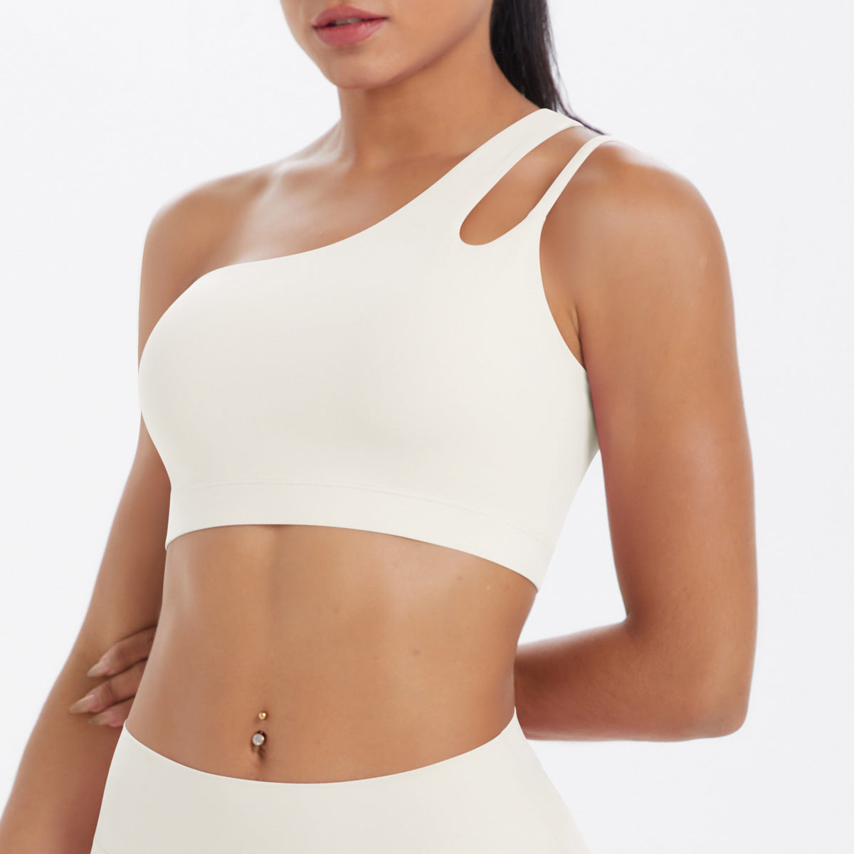 One-Shoulder Back-Slimming Yoga Bra Nude-Looking Push-Up Sports Underwear by Ricaloux