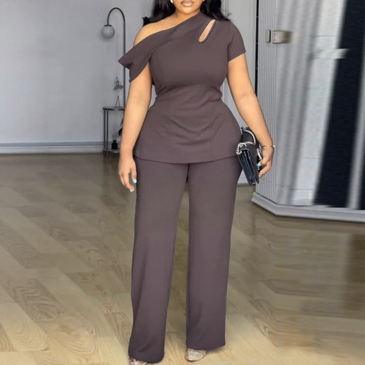 Solid-color Off-shoulder Hollow-out Short-sleeve Top And High-waisted – Premium 0 | RICALOUX