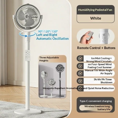 Remote Control Air Circulator Fan - 3D Oscillating Turbine Design Quiet Energy Saving Floor Standing Bladeless Cooling for Home Office Bedroom Use - RICALOUX