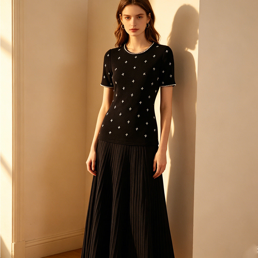 Knitted Patchwork Waist-Cinching Dress For Women by Ricaloux