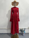 Chiffon Long Dress With Ruffled Trim And Panel Stitching by Ricaloux