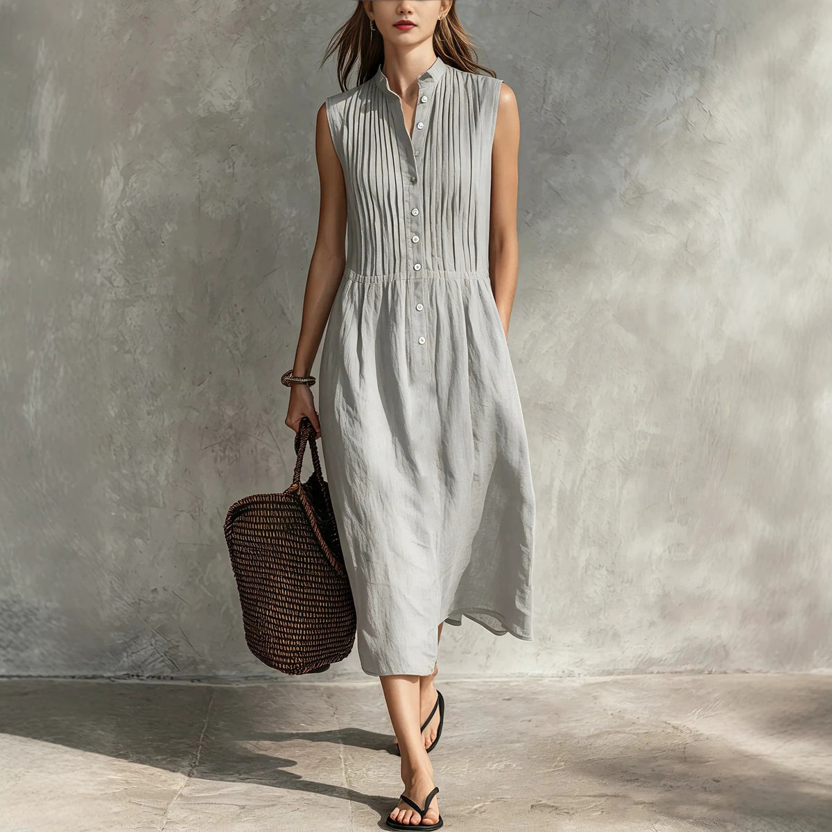 Womens Fashion Simple And Elegant Sleeveless Single-breasted Dress by Ricaloux