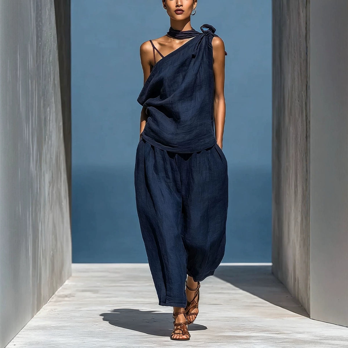 Dropped-shoulder Top And Loose-fitting Wide-leg Pants Set by Ricaloux