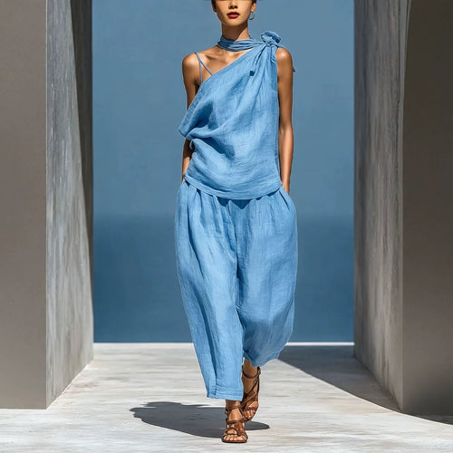 Dropped-shoulder Top And Loose-fitting Wide-leg Pants Set by Ricaloux