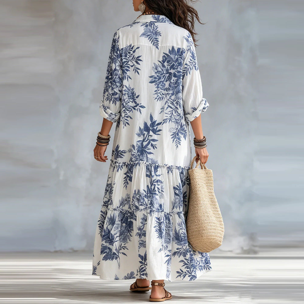 New Womens Casual Long-sleeve Lapel Dress by Ricaloux