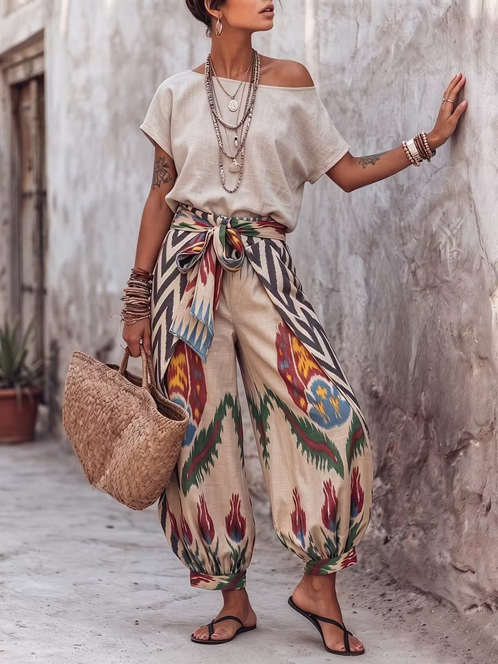 Womens Printed Top And Pants Two-piece Set – Premium 0 | RICALOUX