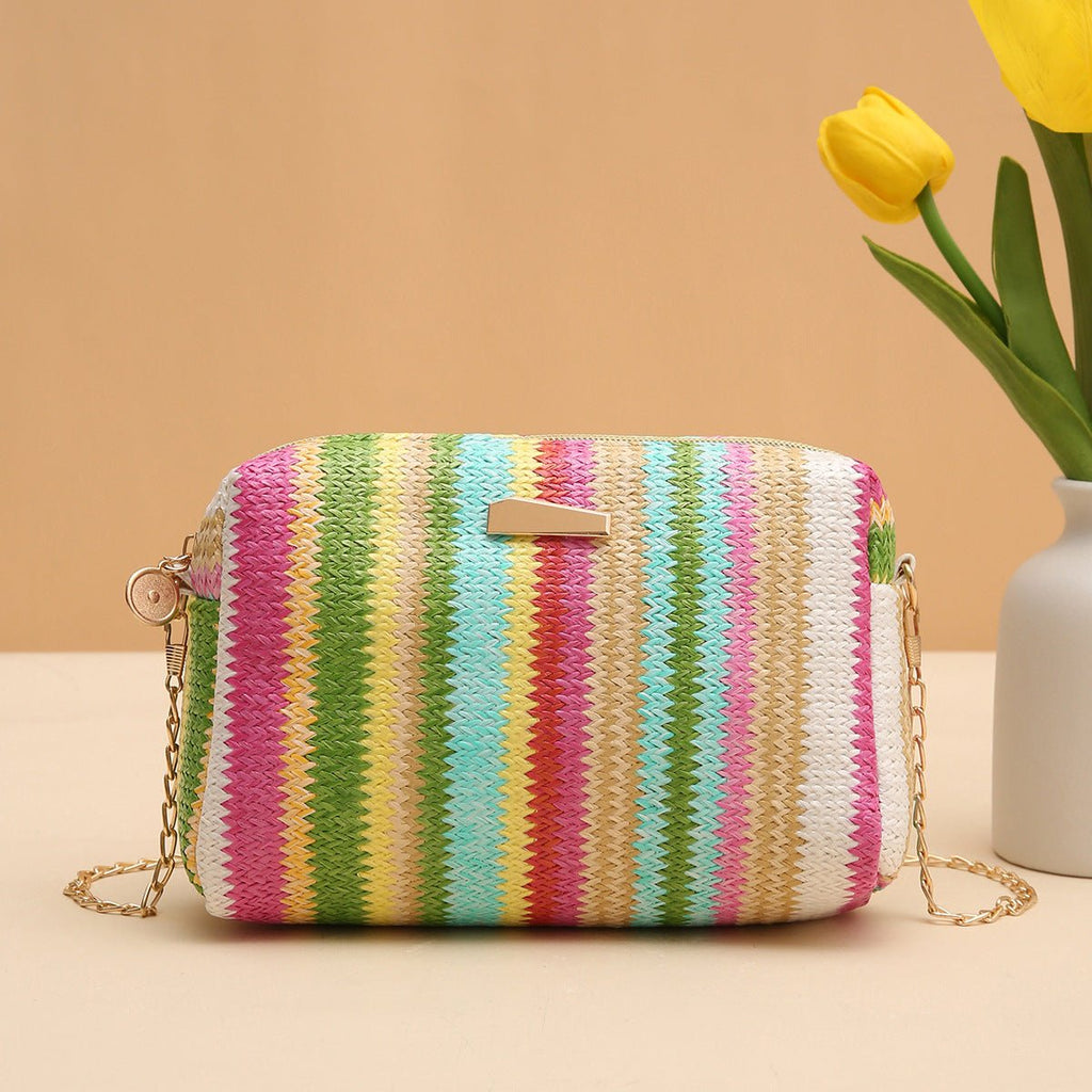 Rainbow Straw Bag Woven Camera Bag All-match Girls Crossbody Bag - RICALOUX