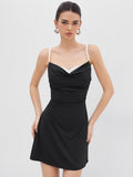 French-style Pure-youth Aesthetic Color-blocked Strap Mini Dress by Ricaloux