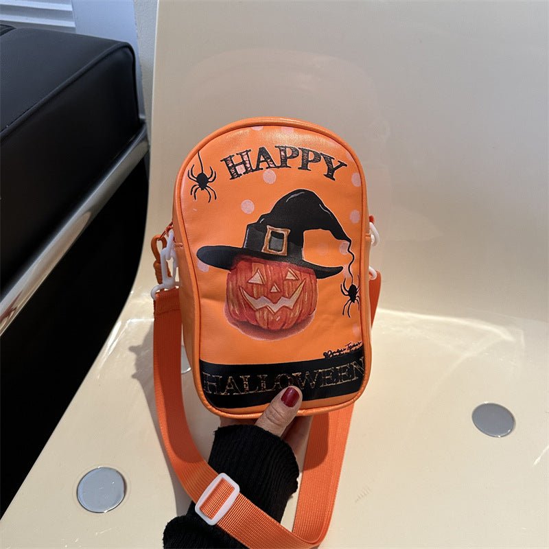 Halloween Graffiti Phone Bag Girls Funny Cartoon Pumpkin Ghost Bat Print Crossbody Bag For Women Mini Personality Creative Shoulder Bags - RICALOUX