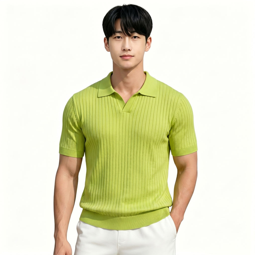 Notch-collar Striped Half-zip Knit T-shirt – Premium 0 | RICALOUX