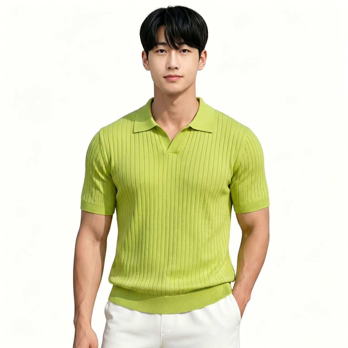 Notch-collar Striped Half-zip Knit T-shirt – Premium 0 | RICALOUX