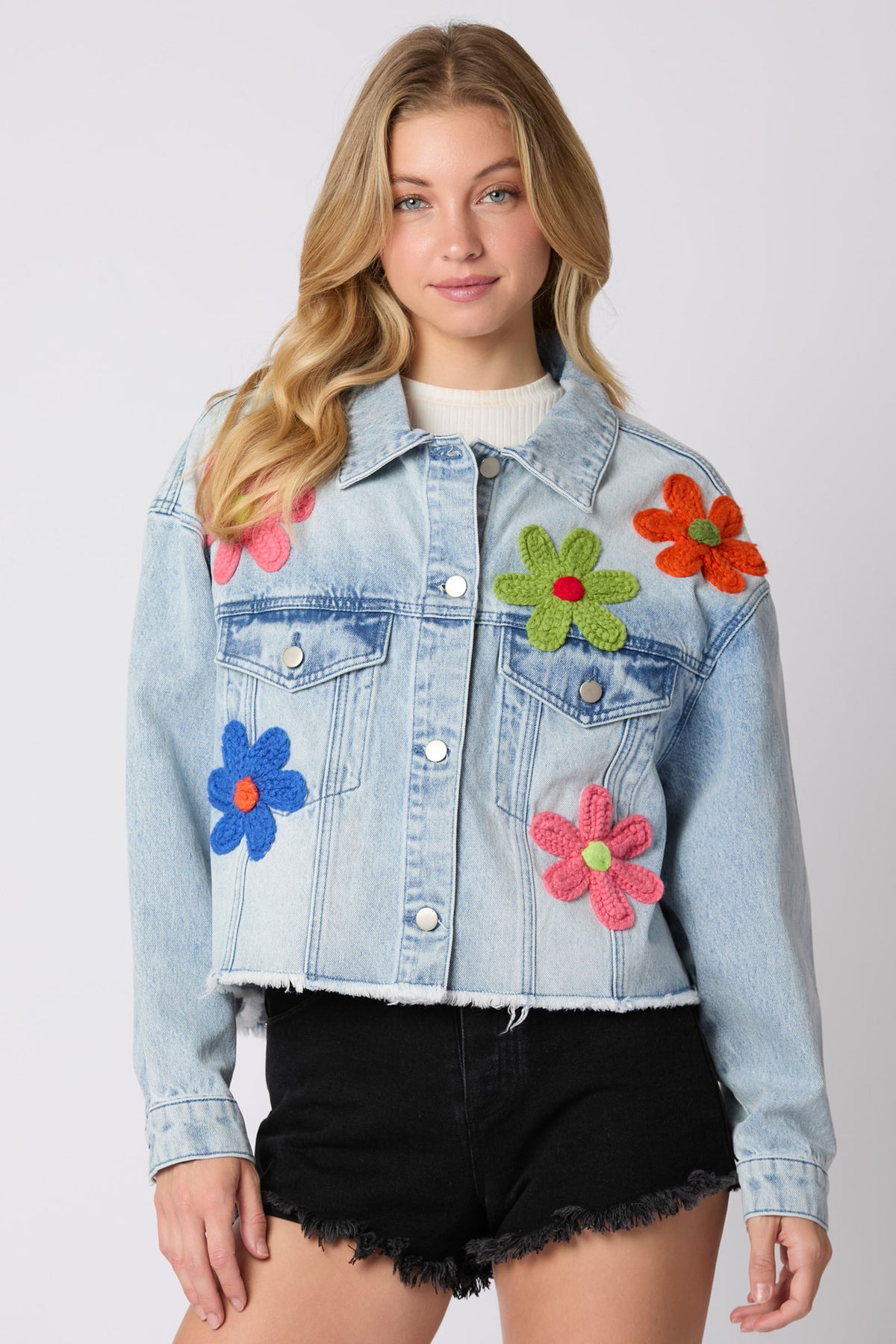 Multicolor Three-dimensional Floral-decorated Denim Jacket – Premium 0 | RICALOUX