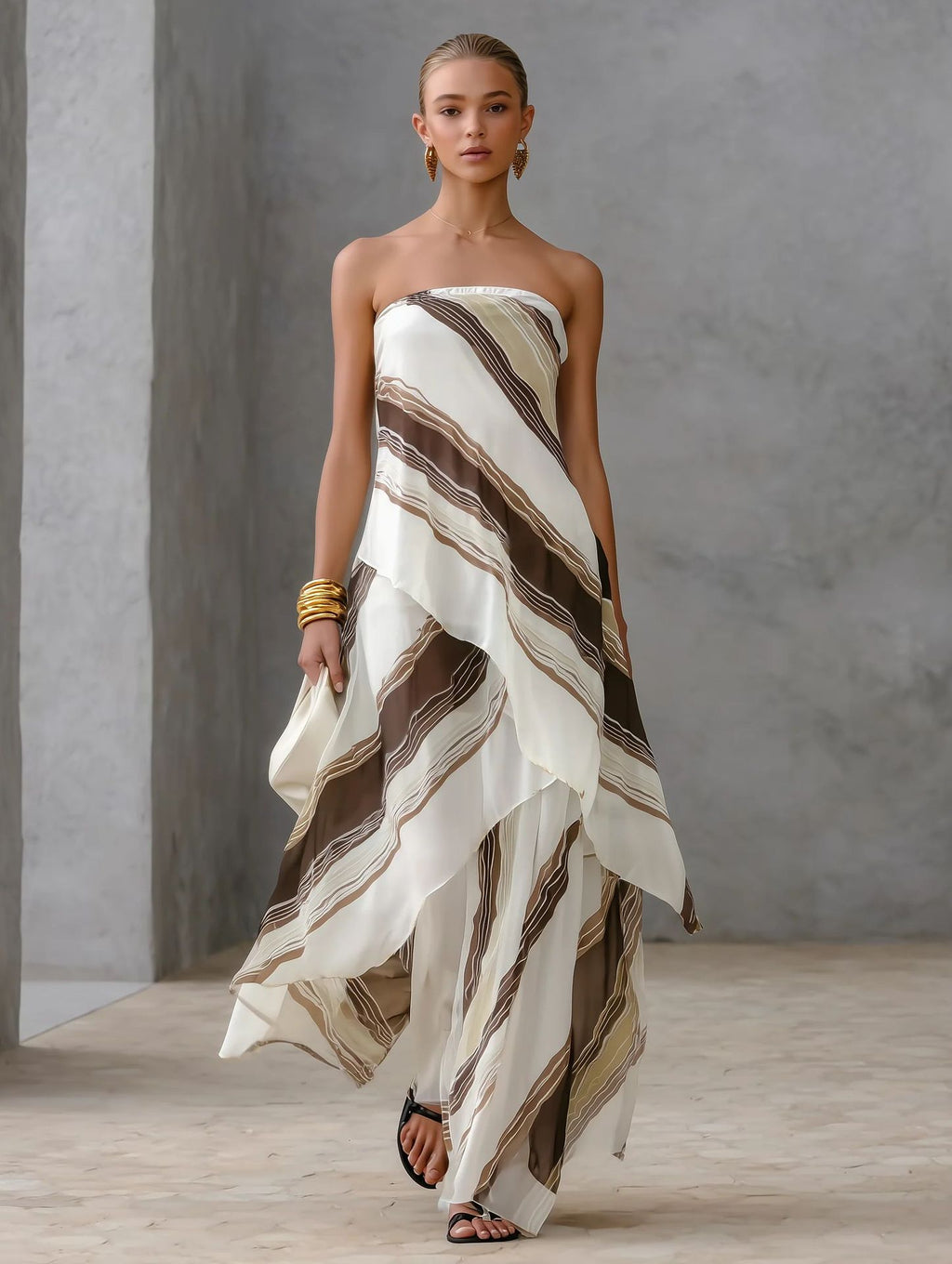 Womens Casual Striped Off-shoulder Sleeveless Dress by Ricaloux